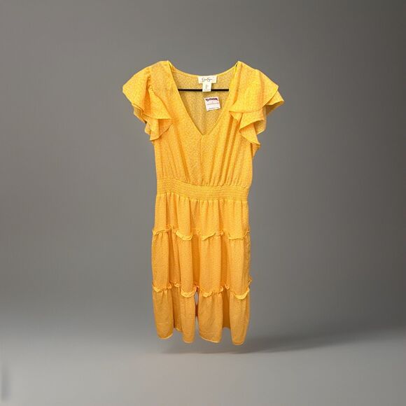 Jessica Simpson‎ Yellow Wrap Dress, Size L New Midi Tiered Dress - Picture 1 of 8